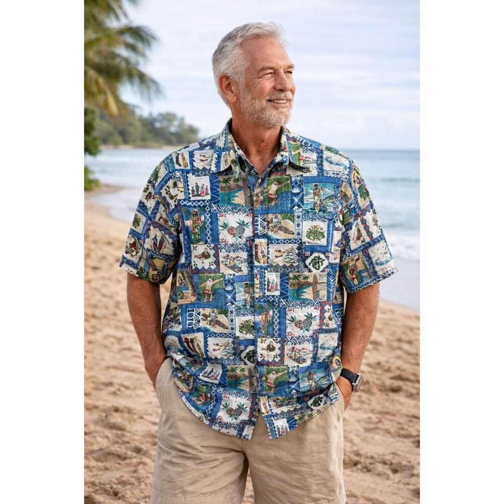 Vintage Reyn Spooner Hawaii Surfer Button Up Short Sleeve Shirt Top Mens Size XL